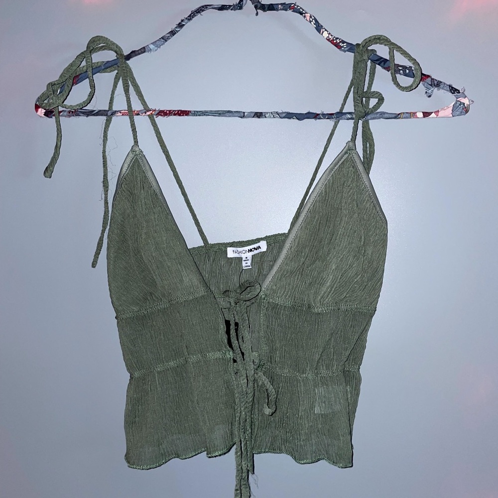 Green mesh/chiffon style top.
